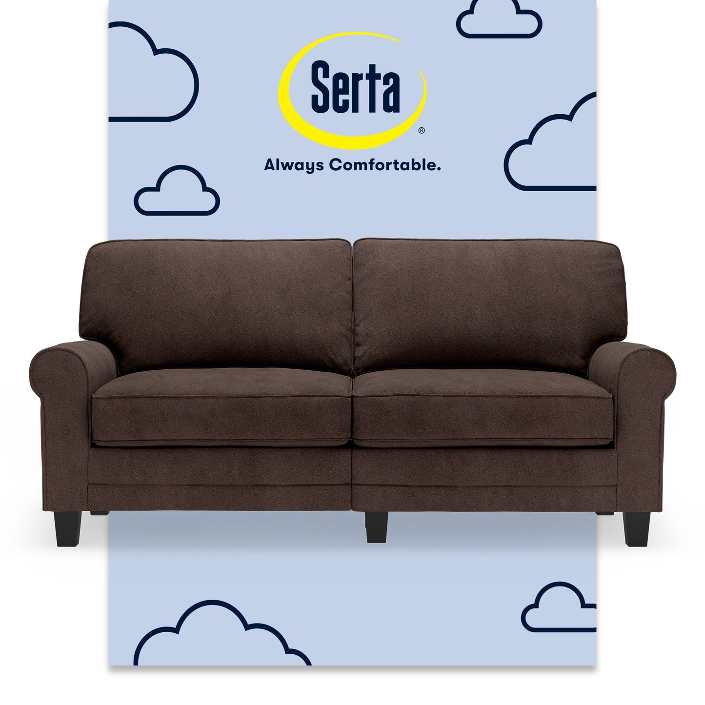 Divano con braccioli arrotolati Serta Copenhagen 73, in poliestere di facile manutenzione, schienale morbido, cuscini di seduta a molle insacchettate