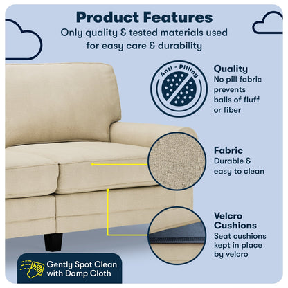 Divano con braccioli arrotolati Serta Copenhagen 73, in poliestere di facile manutenzione, schienale morbido, cuscini di seduta a molle insacchettate