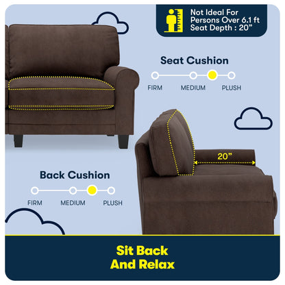 Divano con braccioli arrotolati Serta Copenhagen 73, in poliestere di facile manutenzione, schienale morbido, cuscini di seduta a molle insacchettate