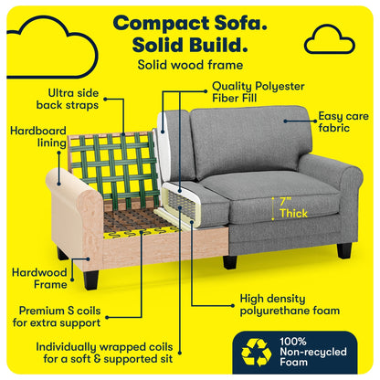 Divano con braccioli arrotolati Serta Copenhagen 73, in poliestere di facile manutenzione, schienale morbido, cuscini di seduta a molle insacchettate