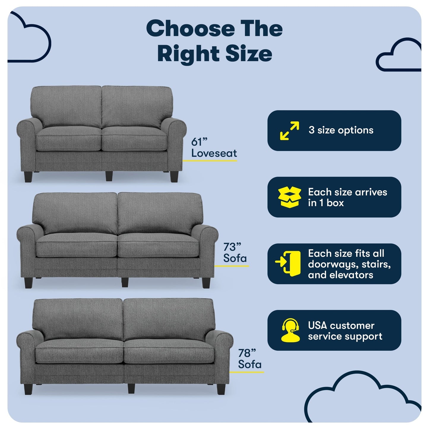 Divano con braccioli arrotolati Serta Copenhagen 73, in poliestere di facile manutenzione, schienale morbido, cuscini di seduta a molle insacchettate