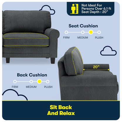 Divano con braccioli arrotolati Serta Copenhagen 73, in poliestere di facile manutenzione, schienale morbido, cuscini di seduta a molle insacchettate