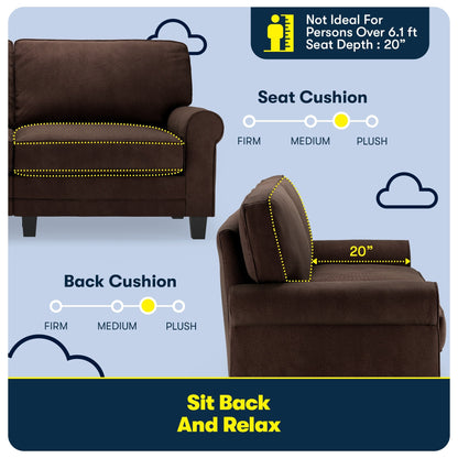 Divano con braccioli arrotolati Serta Copenhagen 73, in poliestere di facile manutenzione, schienale morbido, cuscini di seduta a molle insacchettate