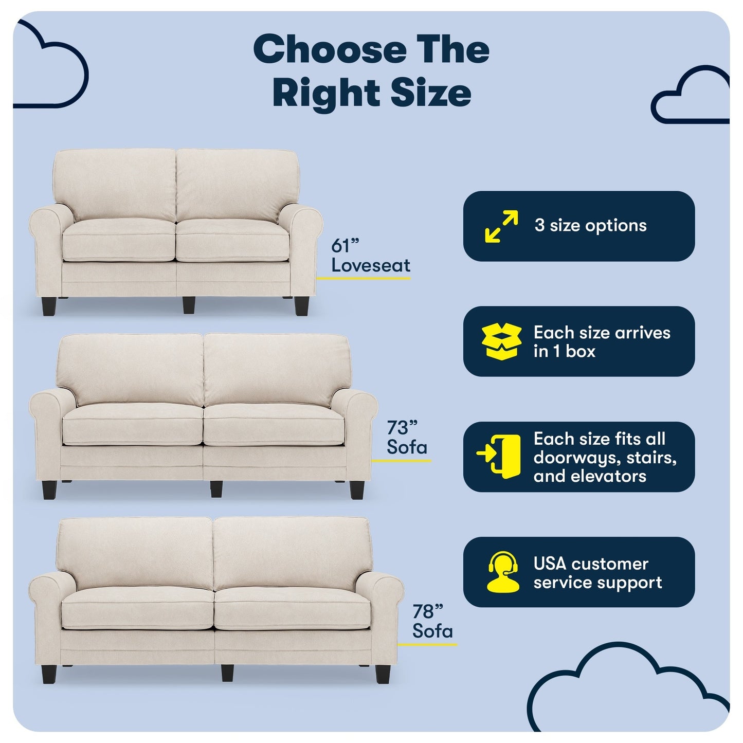 Divano con braccioli arrotolati Serta Copenhagen 73, in poliestere di facile manutenzione, schienale morbido, cuscini di seduta a molle insacchettate