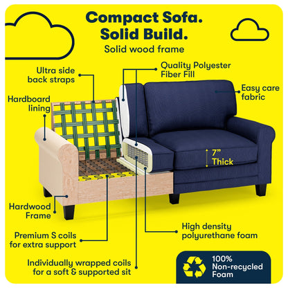 Divano con braccioli arrotolati Serta Copenhagen 73, in poliestere di facile manutenzione, schienale morbido, cuscini di seduta a molle insacchettate
