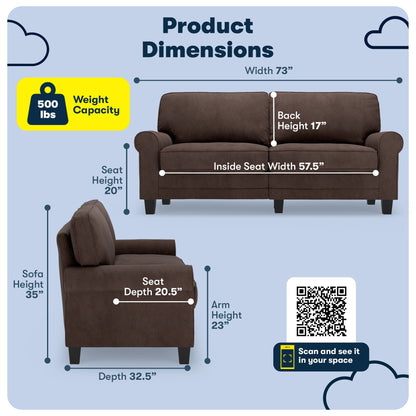 Divano con braccioli arrotolati Serta Copenhagen 73, in poliestere di facile manutenzione, schienale morbido, cuscini di seduta a molle insacchettate