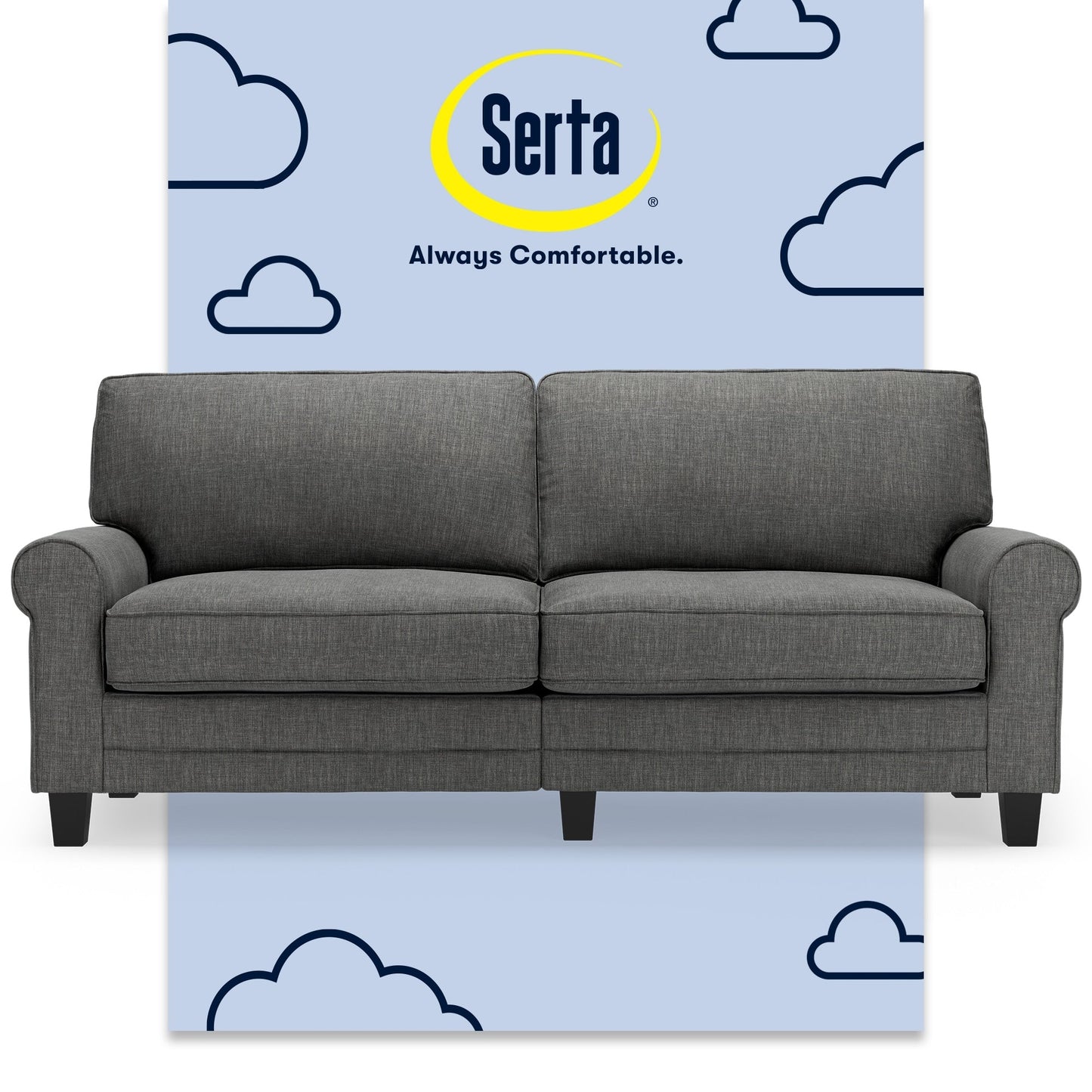 Divano con braccioli arrotolati Serta Copenhagen 78, in poliestere di facile manutenzione, schienale morbido, cuscini di seduta a molle insacchettate