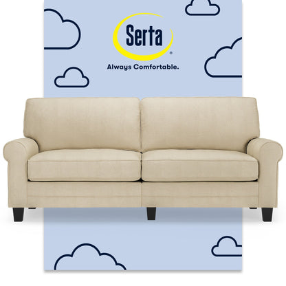 Divano con braccioli arrotolati Serta Copenhagen 78, in poliestere di facile manutenzione, schienale morbido, cuscini di seduta a molle insacchettate