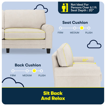 Divano con braccioli arrotolati Serta Copenhagen 78, in poliestere di facile manutenzione, schienale morbido, cuscini di seduta a molle insacchettate