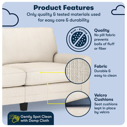 Divano con braccioli arrotolati Serta Copenhagen 78, in poliestere di facile manutenzione, schienale morbido, cuscini di seduta a molle insacchettate