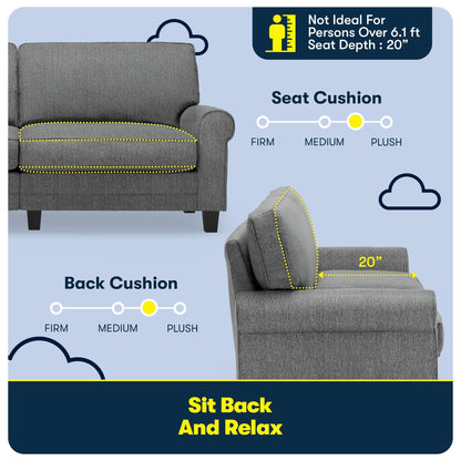 Divano con braccioli arrotolati Serta Copenhagen 78, in poliestere di facile manutenzione, schienale morbido, cuscini di seduta a molle insacchettate