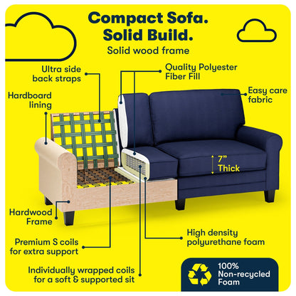 Divano con braccioli arrotolati Serta Copenhagen 78, in poliestere di facile manutenzione, schienale morbido, cuscini di seduta a molle insacchettate