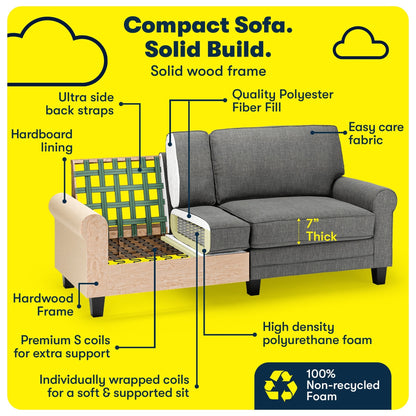 Divano con braccioli arrotolati Serta Copenhagen 78, in poliestere di facile manutenzione, schienale morbido, cuscini di seduta a molle insacchettate