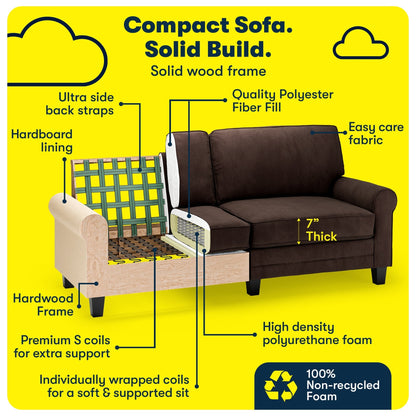 Divano con braccioli arrotolati Serta Copenhagen 78, in poliestere di facile manutenzione, schienale morbido, cuscini di seduta a molle insacchettate