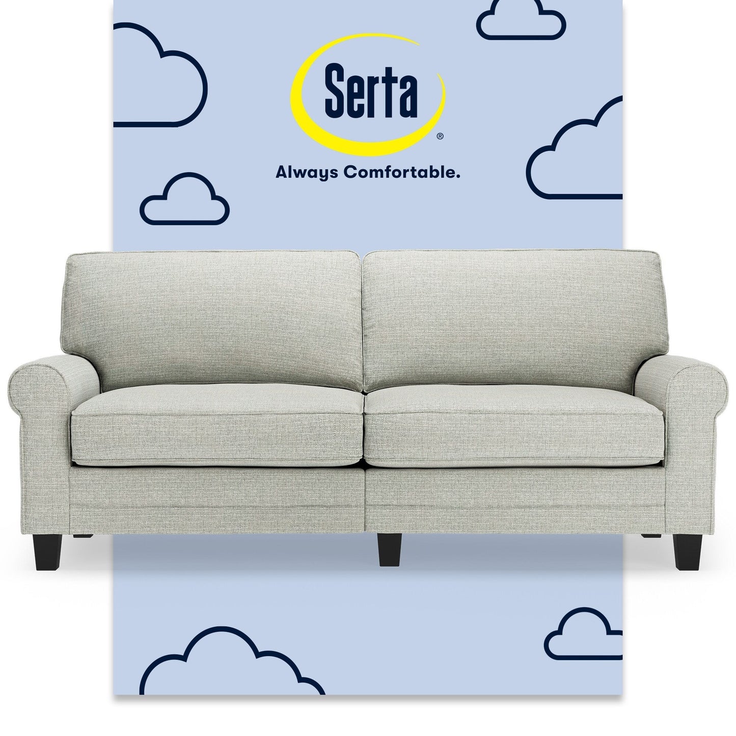 Divano con braccioli arrotolati Serta Copenhagen 78, in poliestere di facile manutenzione, schienale morbido, cuscini di seduta a molle insacchettate