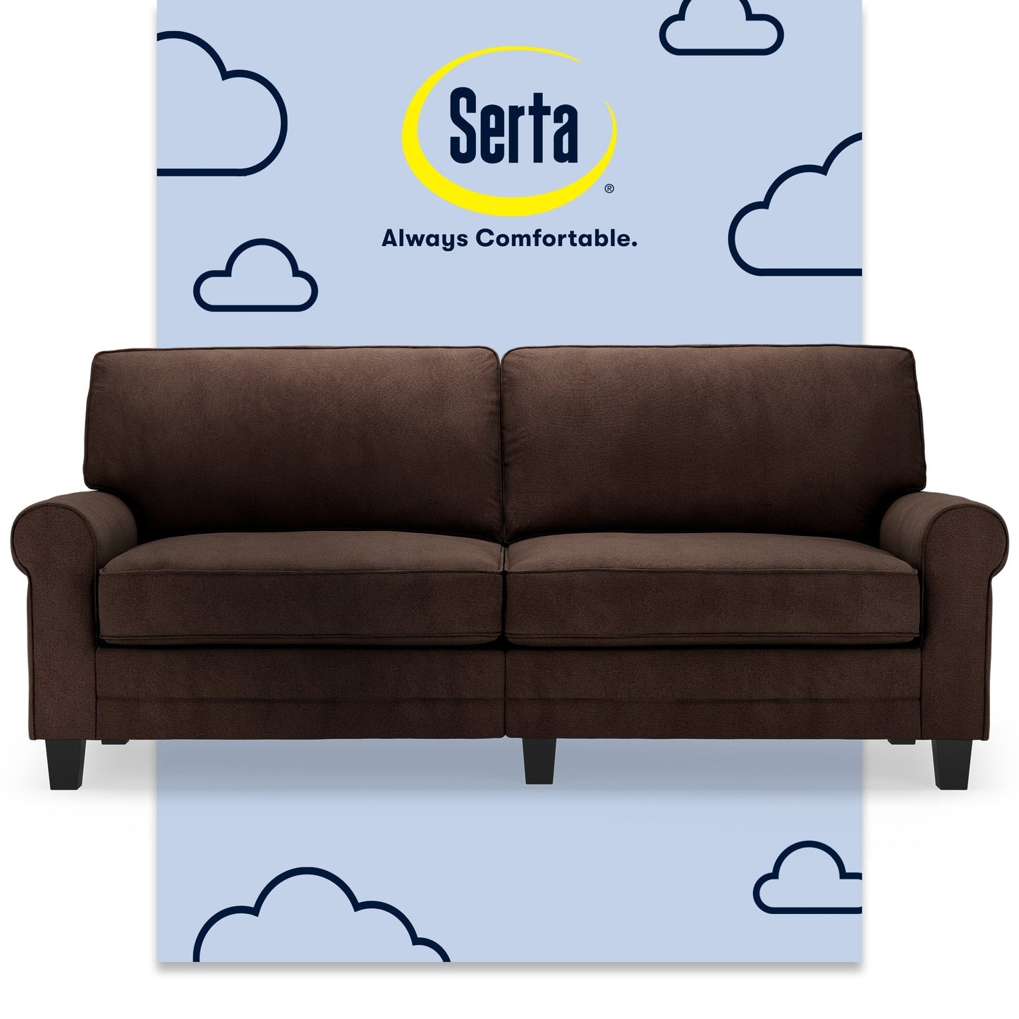 Divano con braccioli arrotolati Serta Copenhagen 78, in poliestere di facile manutenzione, schienale morbido, cuscini di seduta a molle insacchettate