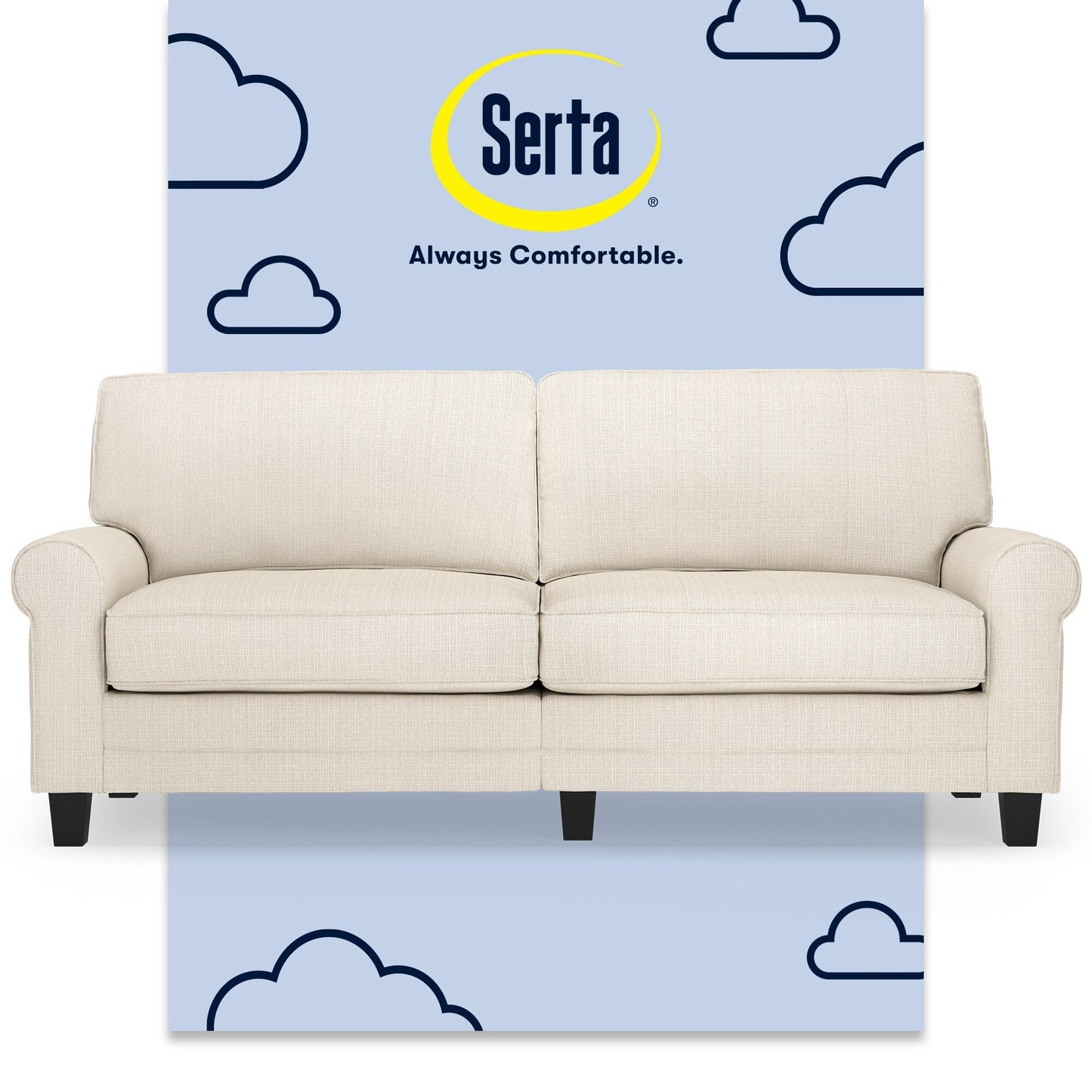 Divano con braccioli arrotolati Serta Copenhagen 78, in poliestere di facile manutenzione, schienale morbido, cuscini di seduta a molle insacchettate