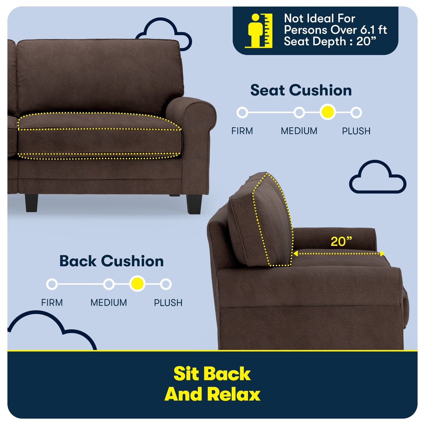 Divano con braccioli arrotolati Serta Copenhagen 78, in poliestere di facile manutenzione, schienale morbido, cuscini di seduta a molle insacchettate