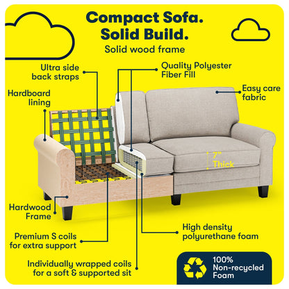 Divano con braccioli arrotolati Serta Copenhagen 78, in poliestere di facile manutenzione, schienale morbido, cuscini di seduta a molle insacchettate