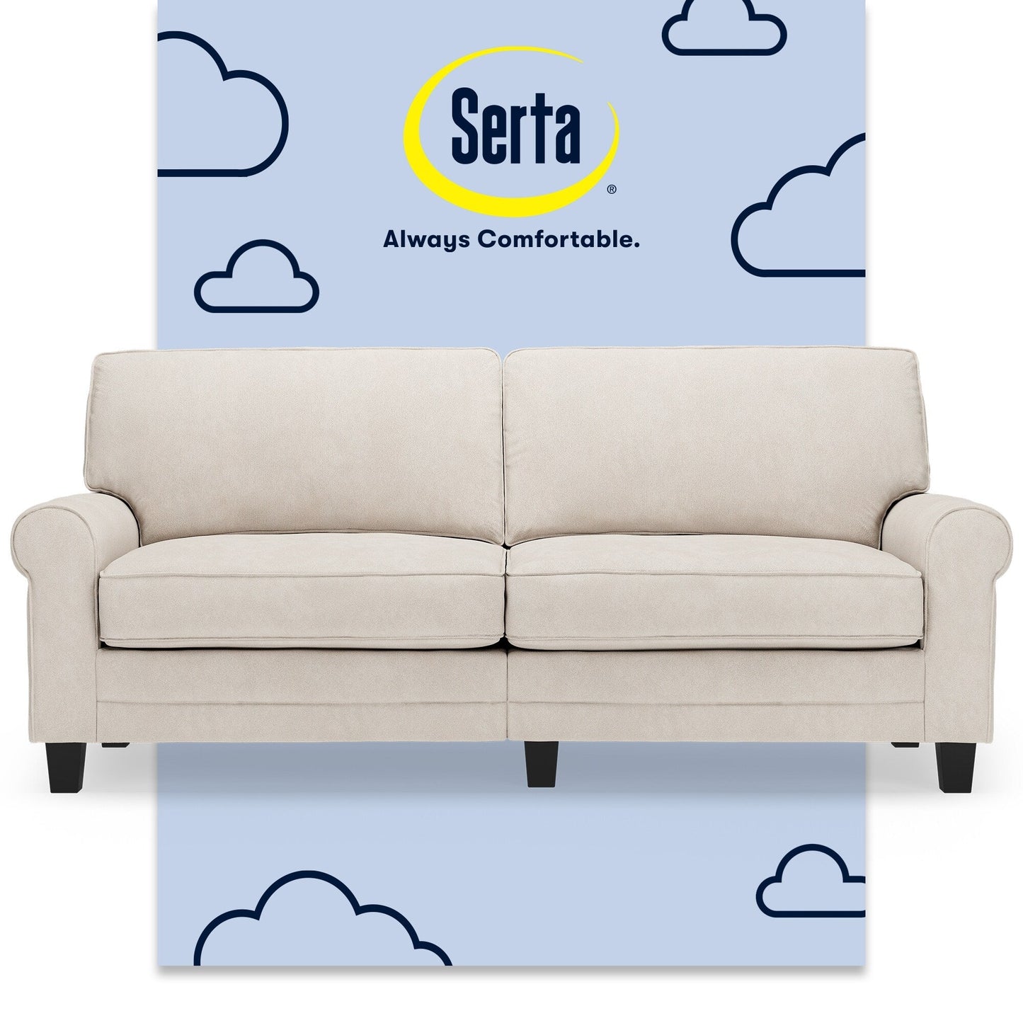 Divano con braccioli arrotolati Serta Copenhagen 78, in poliestere di facile manutenzione, schienale morbido, cuscini di seduta a molle insacchettate