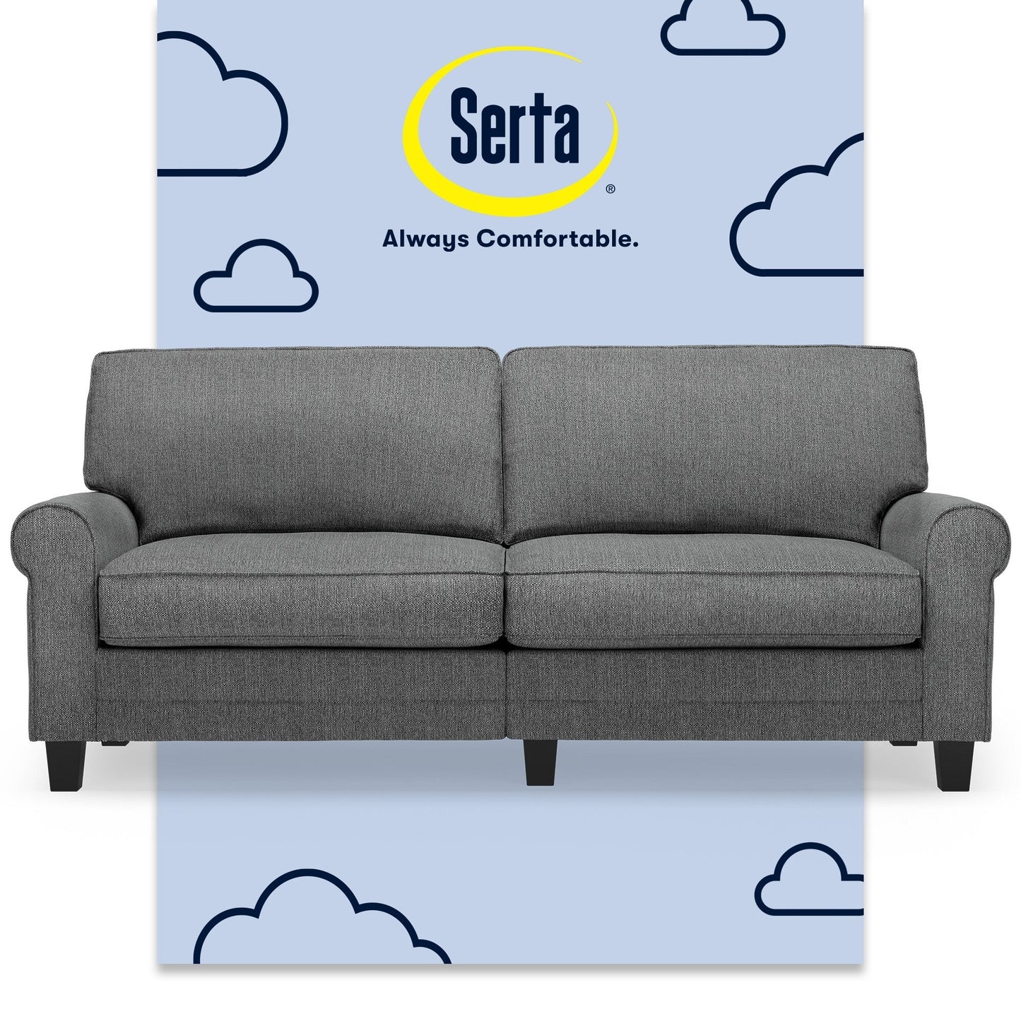 Divano con braccioli arrotolati Serta Copenhagen 78, in poliestere di facile manutenzione, schienale morbido, cuscini di seduta a molle insacchettate