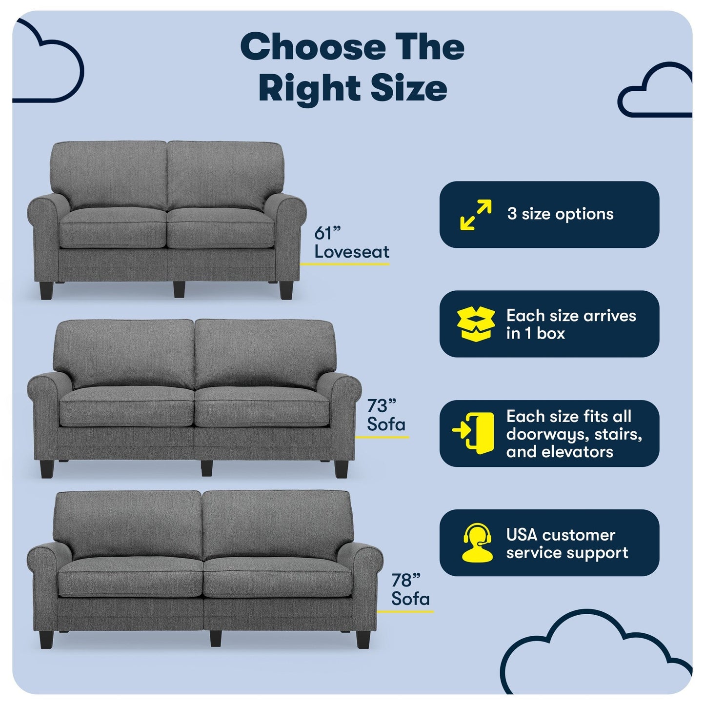 Divano con braccioli arrotolati Serta Copenhagen 78, in poliestere di facile manutenzione, schienale morbido, cuscini di seduta a molle insacchettate