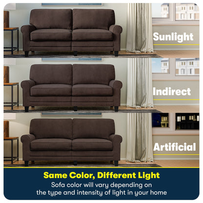 Divano con braccioli arrotolati Serta Copenhagen 78, in poliestere di facile manutenzione, schienale morbido, cuscini di seduta a molle insacchettate