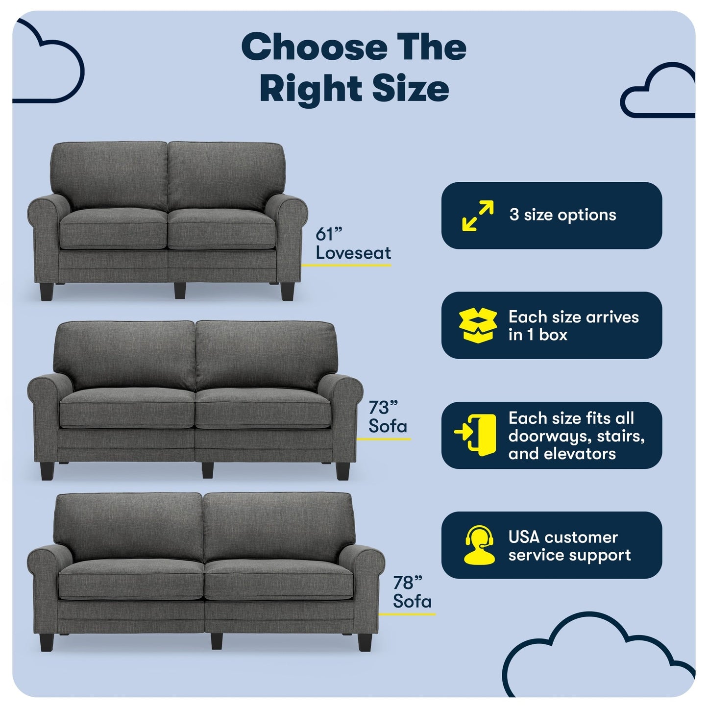 Divano con braccioli arrotolati Serta Copenhagen 78, in poliestere di facile manutenzione, schienale morbido, cuscini di seduta a molle insacchettate