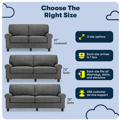Divano con braccioli arrotolati Serta Copenhagen 78, in poliestere di facile manutenzione, schienale morbido, cuscini di seduta a molle insacchettate