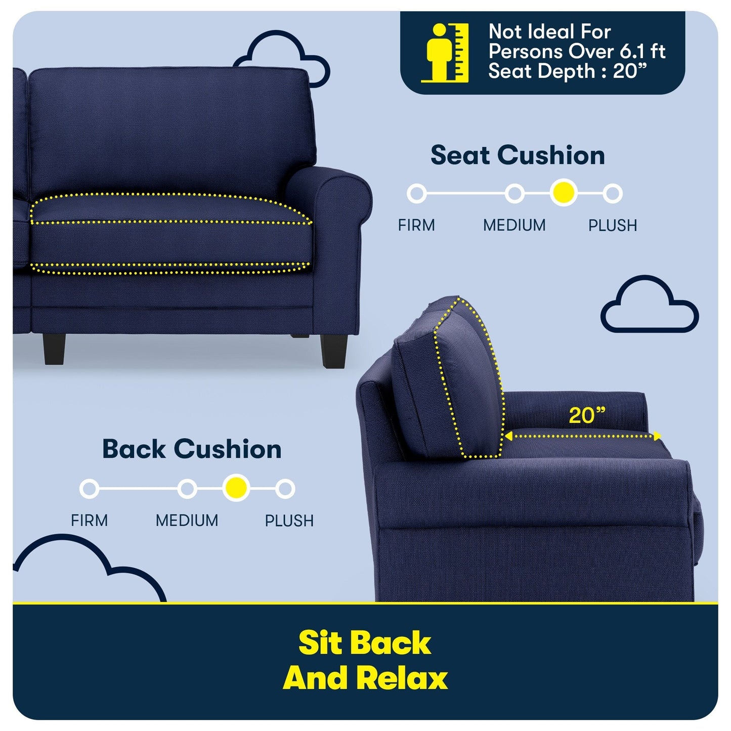 Divano con braccioli arrotolati Serta Copenhagen 78, in poliestere di facile manutenzione, schienale morbido, cuscini di seduta a molle insacchettate