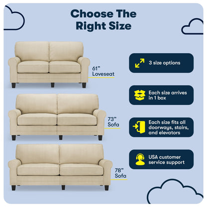 Divano con braccioli arrotolati Serta Copenhagen 78, in poliestere di facile manutenzione, schienale morbido, cuscini di seduta a molle insacchettate