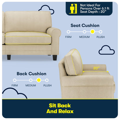 Divano con braccioli arrotolati Serta Copenhagen 78, in poliestere di facile manutenzione, schienale morbido, cuscini di seduta a molle insacchettate