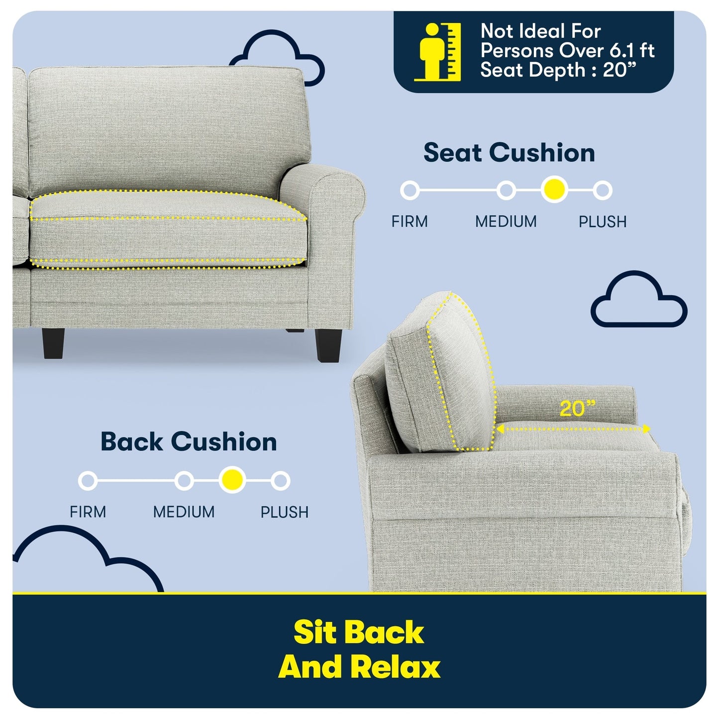 Divano con braccioli arrotolati Serta Copenhagen 78, in poliestere di facile manutenzione, schienale morbido, cuscini di seduta a molle insacchettate