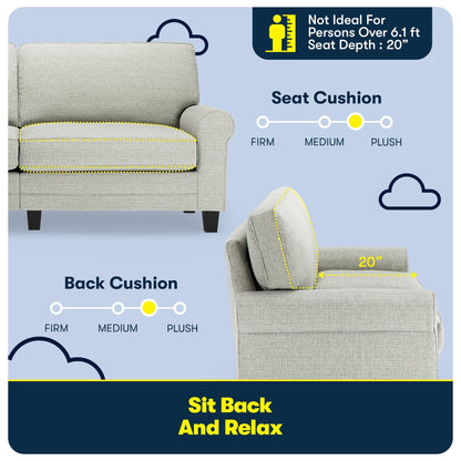 Divano con braccioli arrotolati Serta Copenhagen 78, in poliestere di facile manutenzione, schienale morbido, cuscini di seduta a molle insacchettate