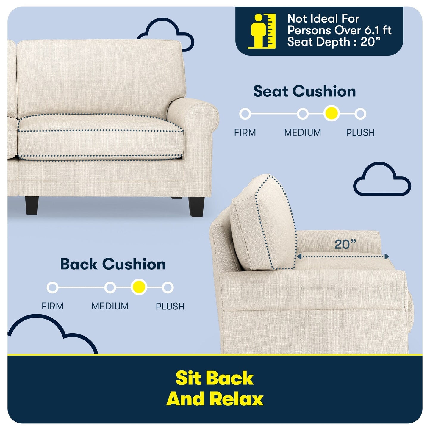 Divano con braccioli arrotolati Serta Copenhagen 78, in poliestere di facile manutenzione, schienale morbido, cuscini di seduta a molle insacchettate