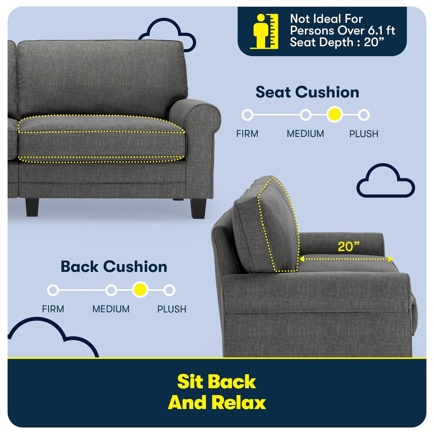 Divano con braccioli arrotolati Serta Copenhagen 78, in poliestere di facile manutenzione, schienale morbido, cuscini di seduta a molle insacchettate