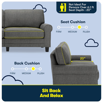 Divano con braccioli arrotolati Serta Copenhagen 78, in poliestere di facile manutenzione, schienale morbido, cuscini di seduta a molle insacchettate