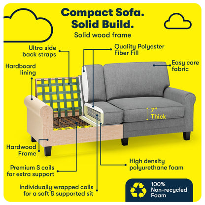 Divano con braccioli arrotolati Serta Copenhagen 78, in poliestere di facile manutenzione, schienale morbido, cuscini di seduta a molle insacchettate