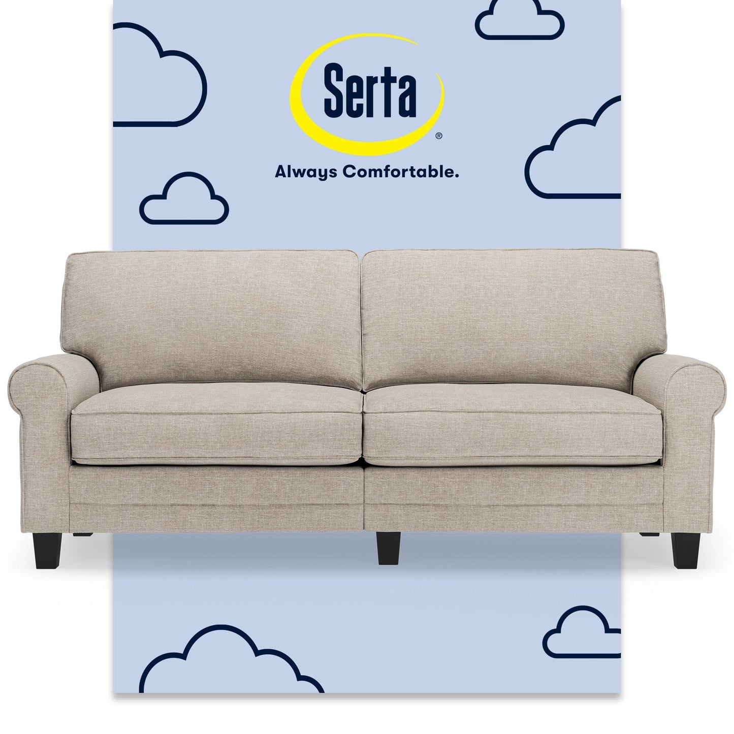 Divano con braccioli arrotolati Serta Copenhagen 78, in poliestere di facile manutenzione, schienale morbido, cuscini di seduta a molle insacchettate