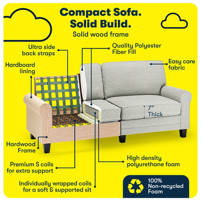 Divano con braccioli arrotolati Serta Copenhagen 78, in poliestere di facile manutenzione, schienale morbido, cuscini di seduta a molle insacchettate