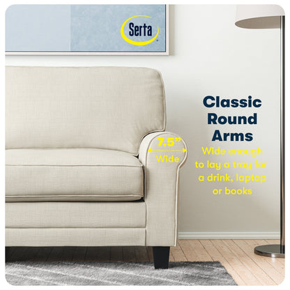 Divano con braccioli arrotolati Serta Copenhagen 78, in poliestere di facile manutenzione, schienale morbido, cuscini di seduta a molle insacchettate