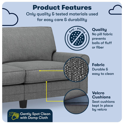 Divano con braccioli arrotolati Serta Copenhagen 78, in poliestere di facile manutenzione, schienale morbido, cuscini di seduta a molle insacchettate