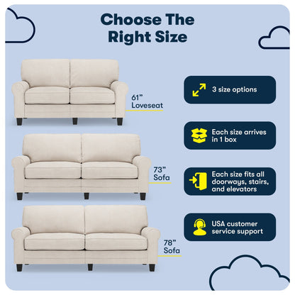 Divano con braccioli arrotolati Serta Copenhagen 78, in poliestere di facile manutenzione, schienale morbido, cuscini di seduta a molle insacchettate