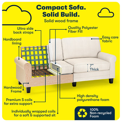 Divano con braccioli arrotolati Serta Copenhagen 78, in poliestere di facile manutenzione, schienale morbido, cuscini di seduta a molle insacchettate