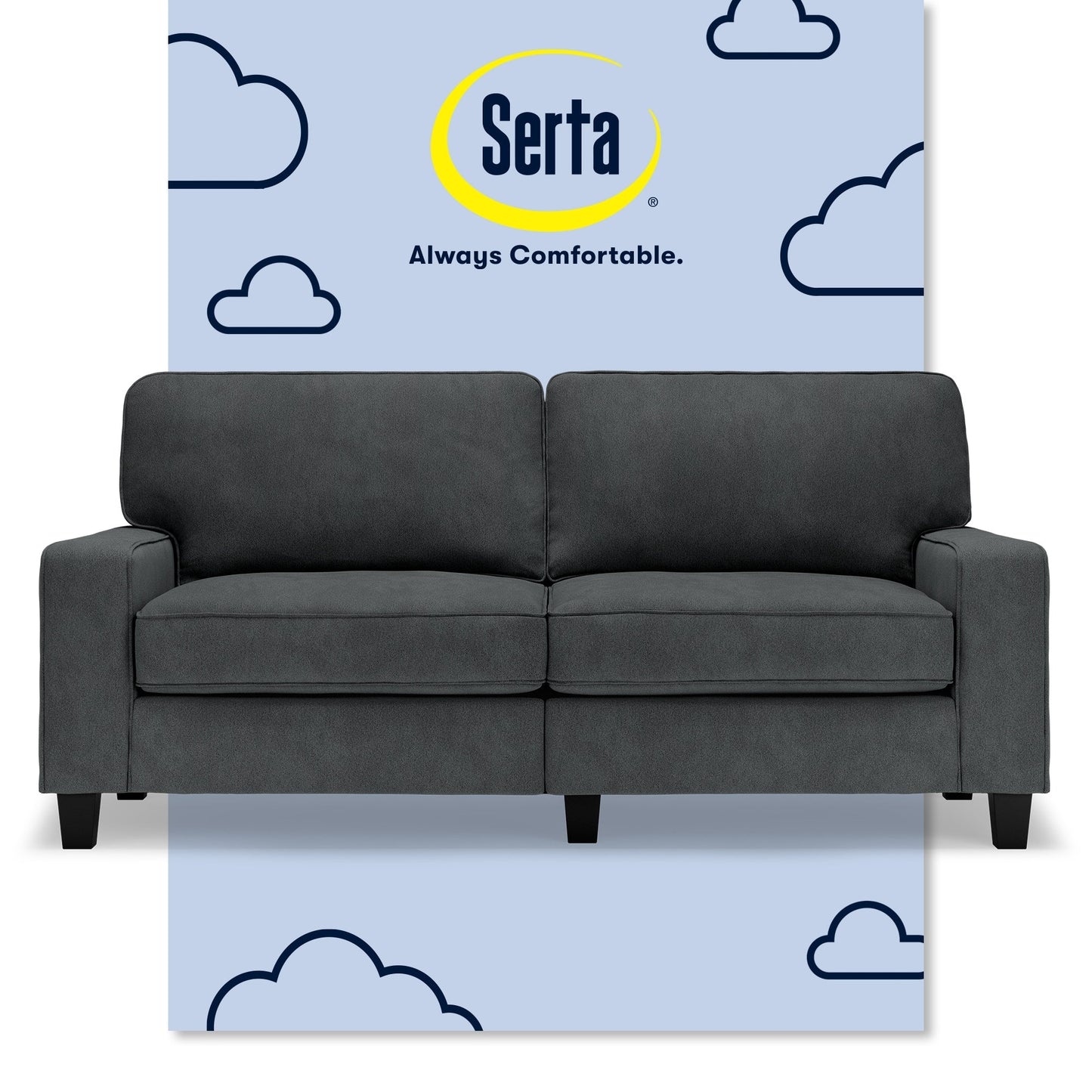 Divano Serta Palisades 73 Track Arm, in poliestere di facile manutenzione, con schienale morbido e cuscini di seduta a molle insacchettate.