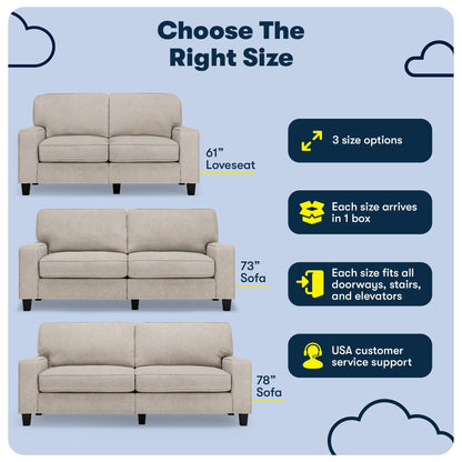 Divano Serta Palisades 73 Track Arm, in poliestere di facile manutenzione, con schienale morbido e cuscini di seduta a molle insacchettate.