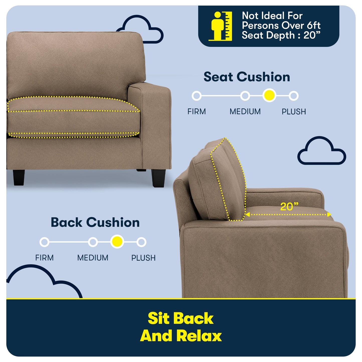 Divano Serta Palisades 73 Track Arm, in poliestere di facile manutenzione, con schienale morbido e cuscini di seduta a molle insacchettate.