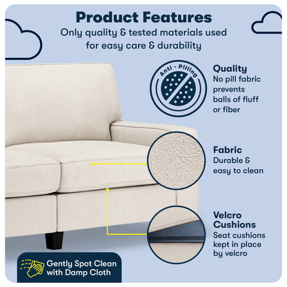 Divano Serta Palisades 73 Track Arm, in poliestere di facile manutenzione, con schienale morbido e cuscini di seduta a molle insacchettate.