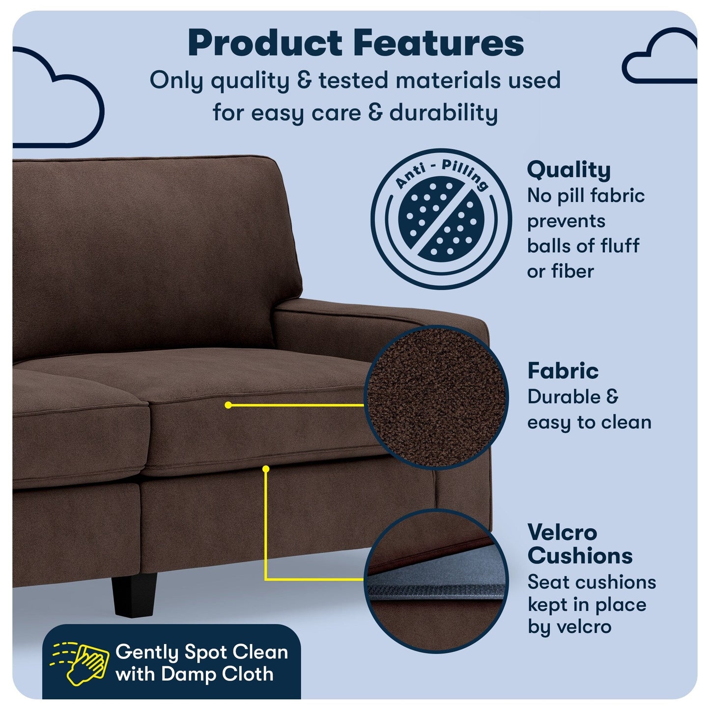 Divano Serta Palisades 73 Track Arm, in poliestere di facile manutenzione, con schienale morbido e cuscini di seduta a molle insacchettate.