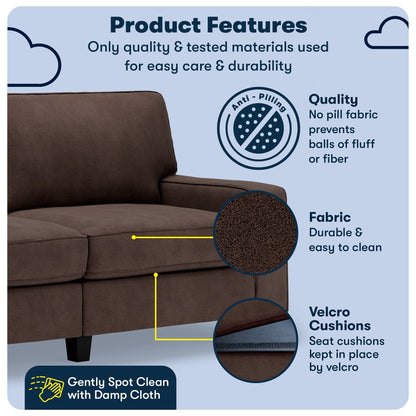 Divano Serta Palisades 73 Track Arm, in poliestere di facile manutenzione, con schienale morbido e cuscini di seduta a molle insacchettate.